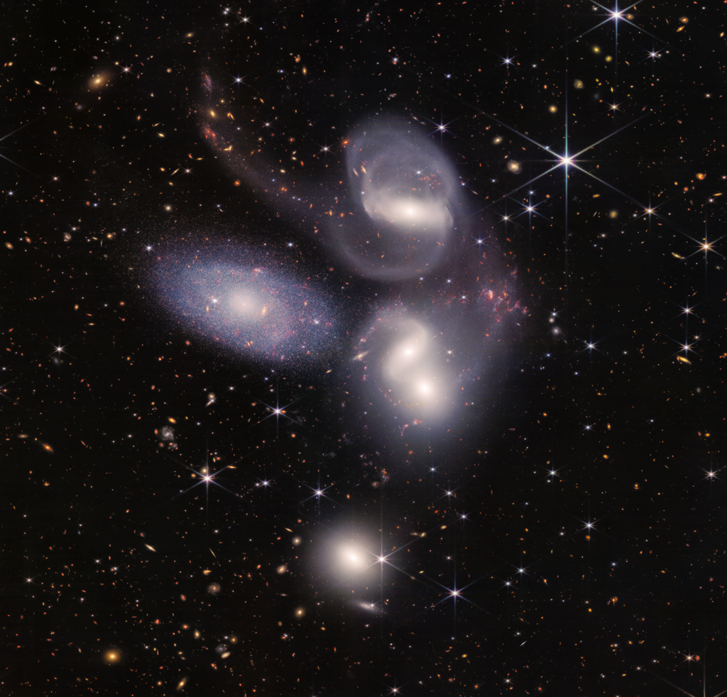O Quinteto de Stephan. Credits: NASA, ESA, CSA, STScI