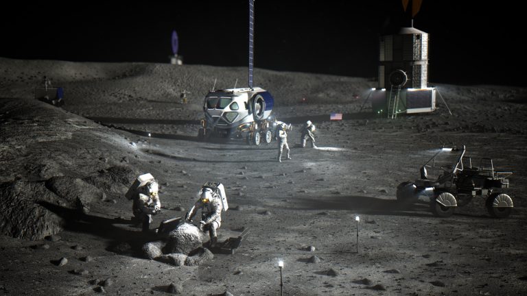 Ilustração da futura presença humana na Lua. Credit: NASA.